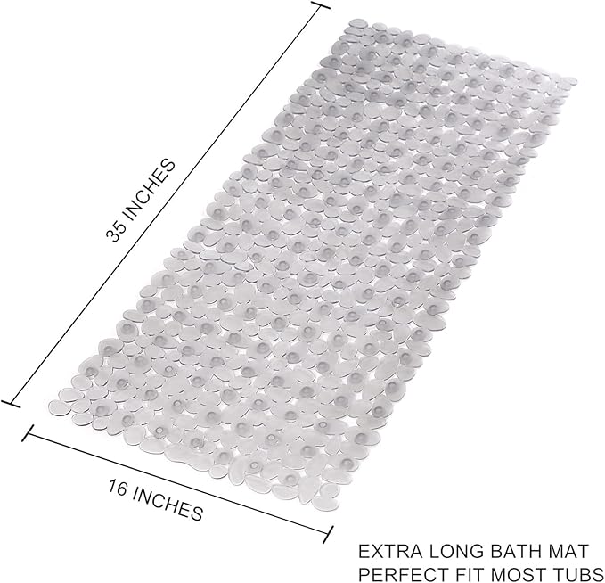 WELTRXE Non Slip Bathtub Mat 35 x 16 Inches Pebbles Shower Mats - Image 3