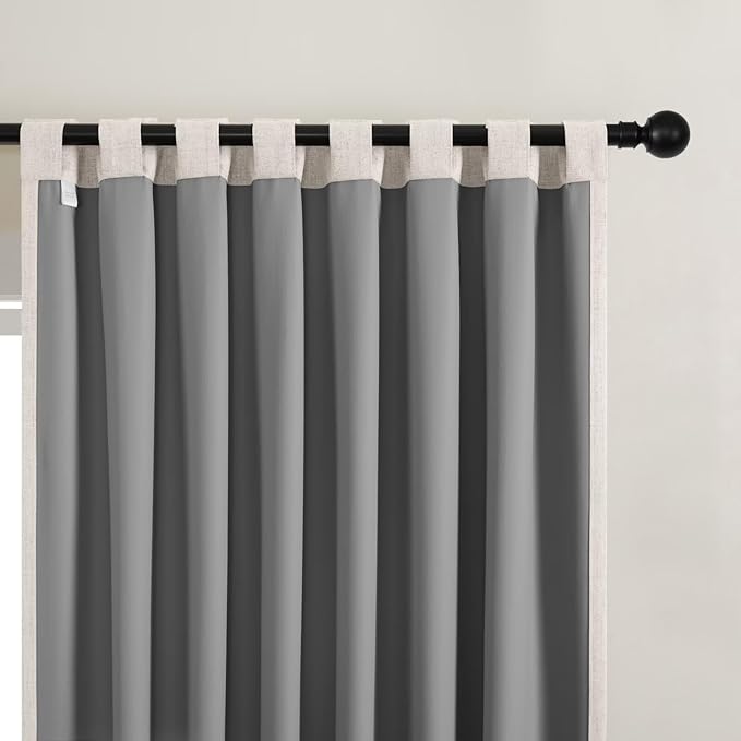 CUCRAF Linen 100% Blackout Curtains 63 Inch Length 2 Panels Set, Back Tab and - Image 3