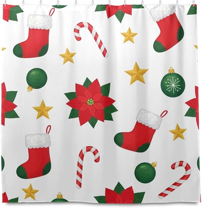 Red Stocking Christmas Shower Curtain Liner 72×72 inch - Image 2
