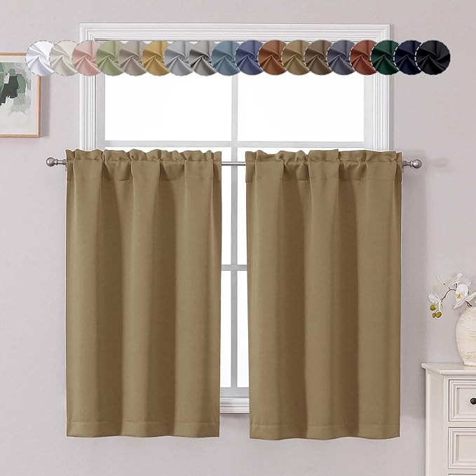 Chyhomenyc Taupe Short Blackout Curtains 45 Inch Length, Small Kitchen Curtain by Chyhomenyc