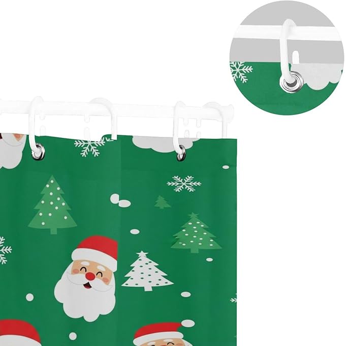 Christmas Green Santa Tree Shower Curtain Liner 72×72 inch - Image 5