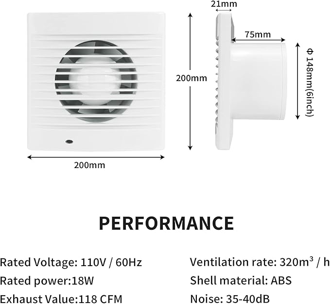 HUGOOME Exhaust Fan 188 CFM, 18W 320m³/h Ventilation Extractor - Image 5