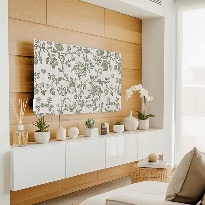 Pastoral Green Flower Leaves Indoor TV Cover, Elastic TV Screen Protector - Image 3
