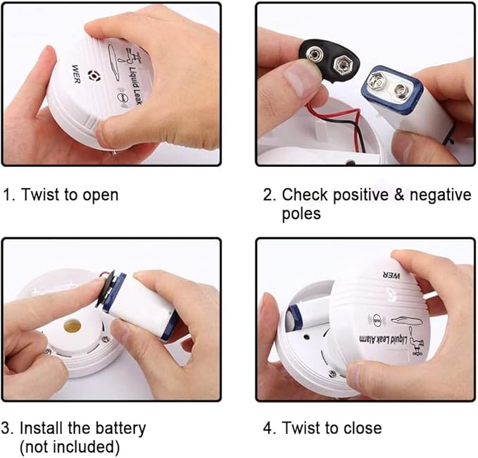 WER Water Leak Alarm Sensor, Battery Operated Leak Alert, 90dB Water Detector - Image 3
