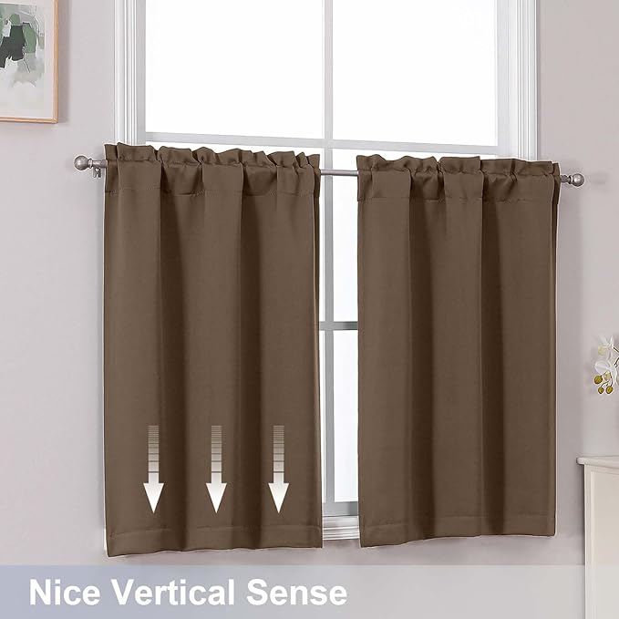 Chyhomenyc Brown Short Blackout Curtains 24 Inch Length, Small Kitchen Curtain - Image 6