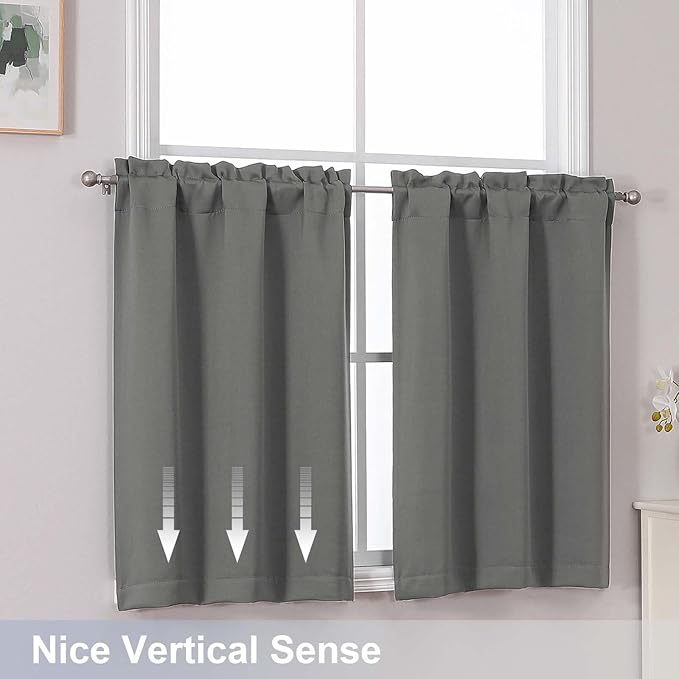 Chyhomenyc Light Grey Short Blackout Curtains 24 Inch Length, Small Kitchen - Image 6