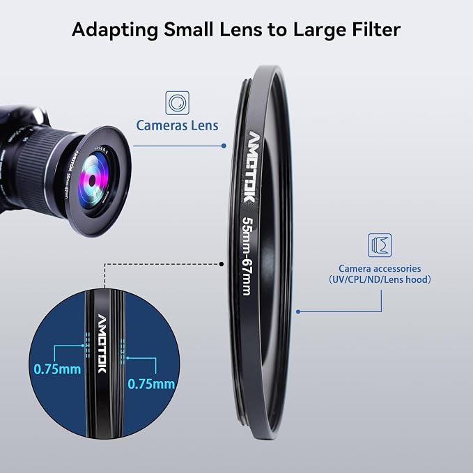55mm Lens to 67mm Camera Lens Adapter, 55mm to 67mm Filter Step-up Ring Adapter - Image 4