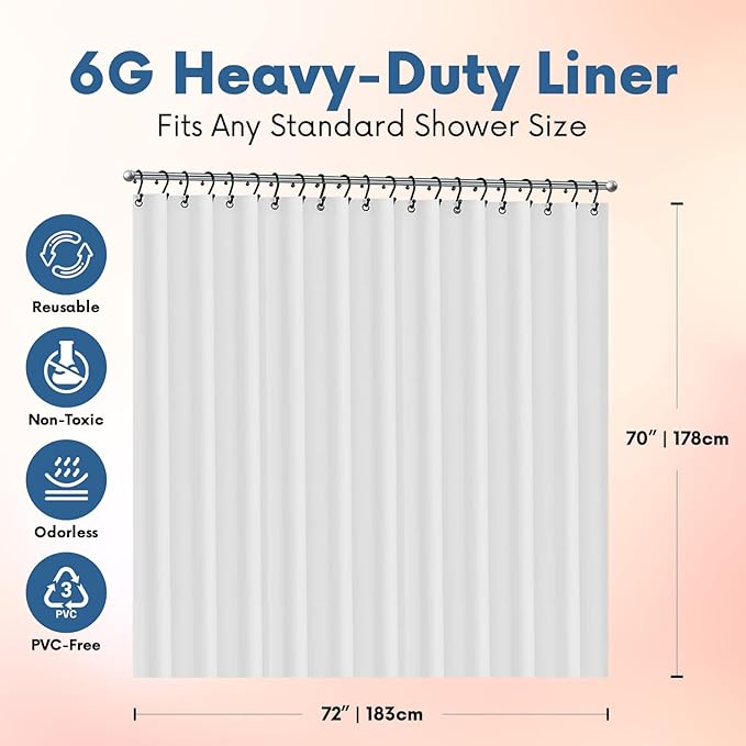 Premium Shower Curtain Liner, 6G PEVA Shower Curtain - Image 3