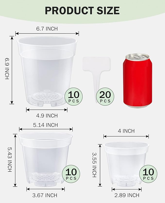 homenote Clear Nursery Pots for Plants, 4/5/6.7 Inch Plant Pot for Planting - Image 7