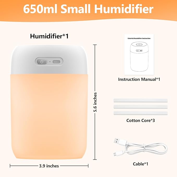 Portable Small Humidifier, 650ml Colorful Mini Humidifier - Image 5