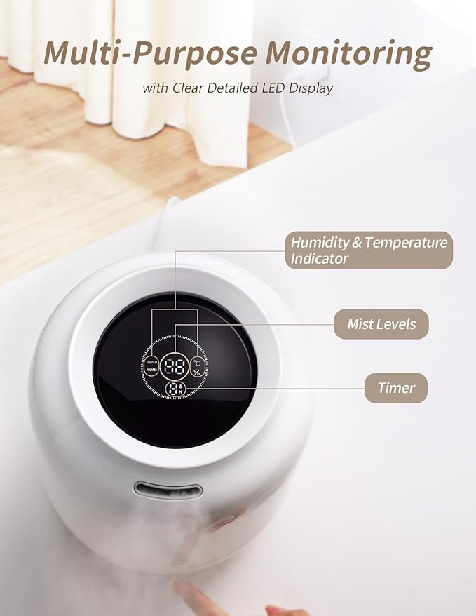 SmartDevil 1.2L Cool Mist Humidifier, Top Fill Ultrasonic Smart Air Humidifier - Image 4