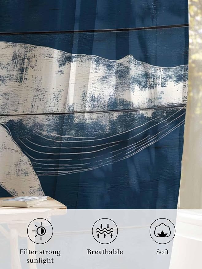 Sheer Curtains 96 Inches Long, Summer Whale Semi Sheer Curtains Light Filtering - Image 6