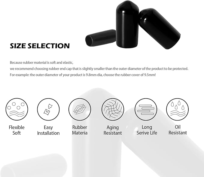 20 PCS Black Round Vinyl Rubber End Caps Kits, Flexible Screw Thread Protectors - Image 3