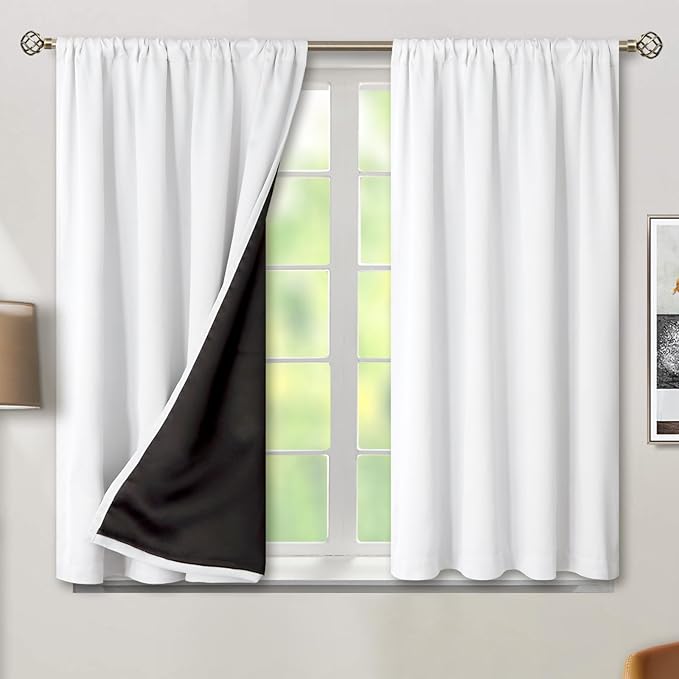 BGment White Blackout Curtains for Bedroom 45 Inch Length, Rod Pocket 100% by BGment