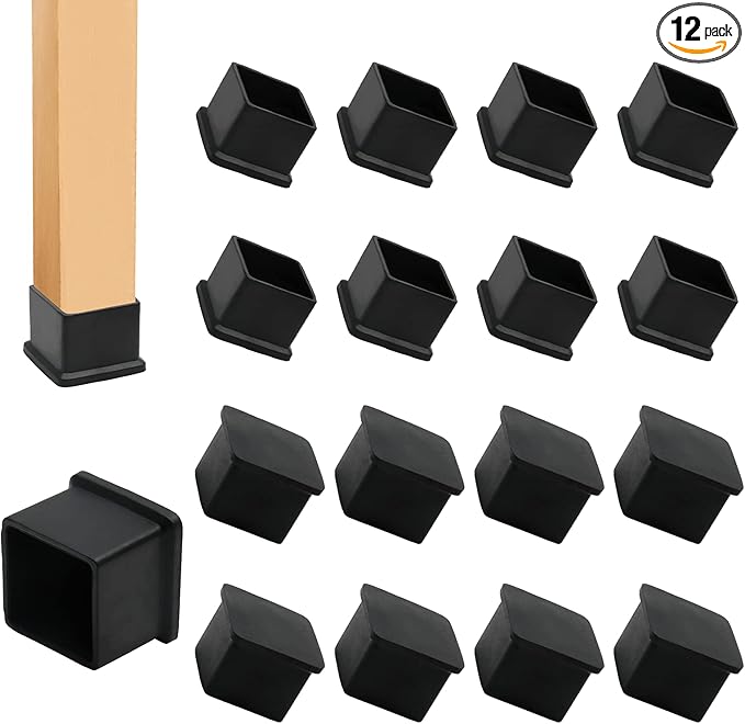 12PCS Square Chair Leg Caps 1-3/16" x 1-3/16" Square Rubber Covers Black by suiwotin