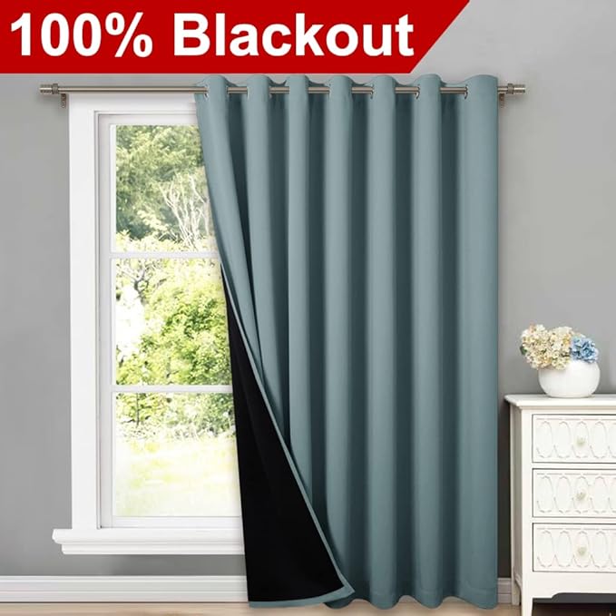 NICETOWN Greyish Blue 100% Blackout Room Divider Celling Curtains - Image 2