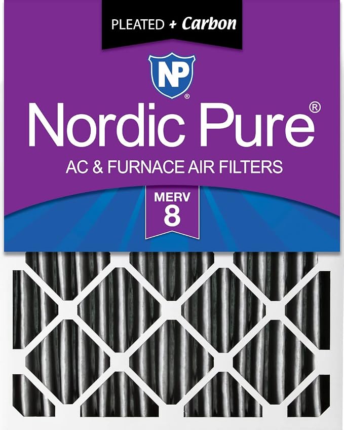 Nordic Pure 16x24x4 Pleated MERV 8 Plus Carbon Air Filters 1 Pack | Actual by NordicPure