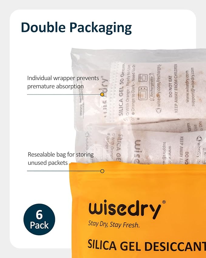 wisedry 50 Gram Rechargeable Silica Gel Desiccant Packets Fast Reactivate - Image 3