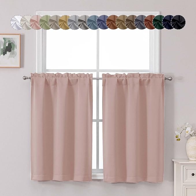Chyhomenyc Blush Pink Short Blackout Curtains 36 Inch Length, Small Kitchen by Chyhomenyc