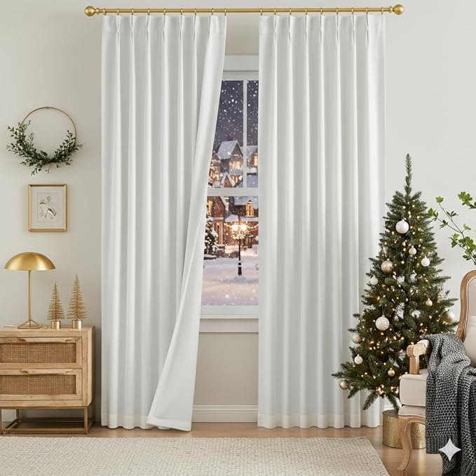 Kayne Studio White Pinch Pleated Full Blackout Curtains, Thermal Insulated - Image 9