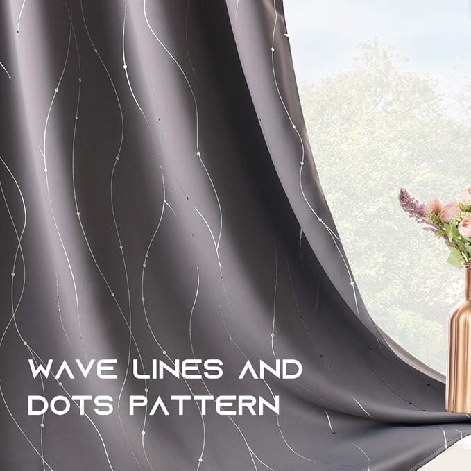 NICETOWN Blackout Curtains for Bedroom, Foil Printed Wave Lines - Image 3