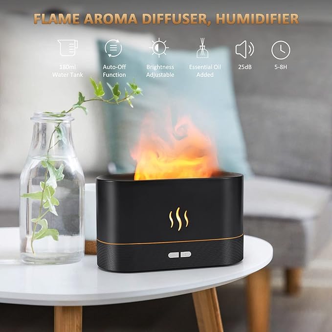 Flame Diffuser Humidifier-Auto Off 180ml Essential Oil Diffuser-2 Modes - Image 2