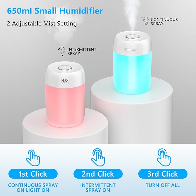 FUWANG Portable Mini Humidifier, 650ml Small Cool Mist Humidifier, USB Personal - Image 5