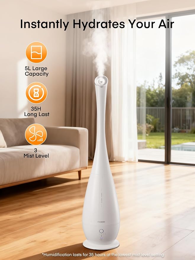 FOHERE Humidifiers for Bedroom Large Room, 5L Cool Mist Quiet Humidifier 48H - Image 2