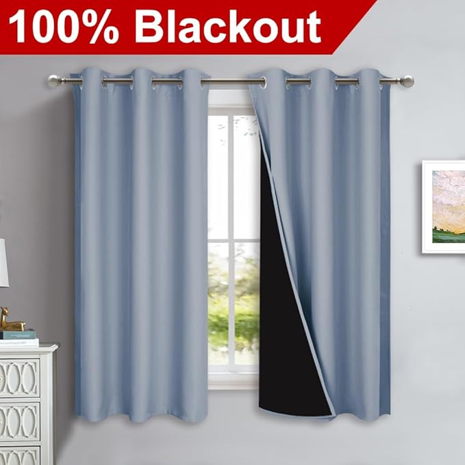 NICETOWN 100% Blackout Curtains 54 inches Long, Vintage Blue, 1 Pair, 42 inches - Image 2