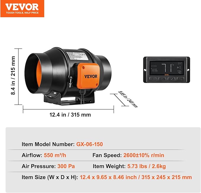 VEVOR Inline Duct Fan, 6-Inch 402 CFM - Image 7