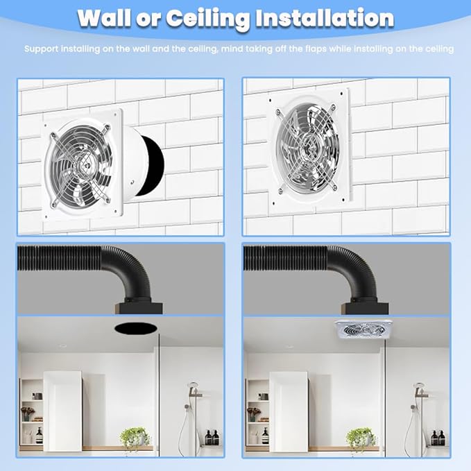 8 inch Exhaust Fan, 735CFM Wall Mounted Vent Fans, Ventilation Blower - Image 6