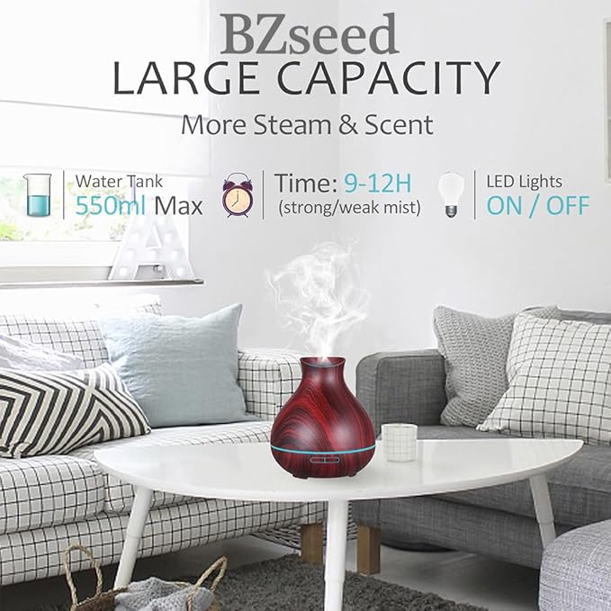 BZseed Aromatherapy Essential Oil Diffuser 550ml 12 Hours Wood Grain Aroma - Image 4