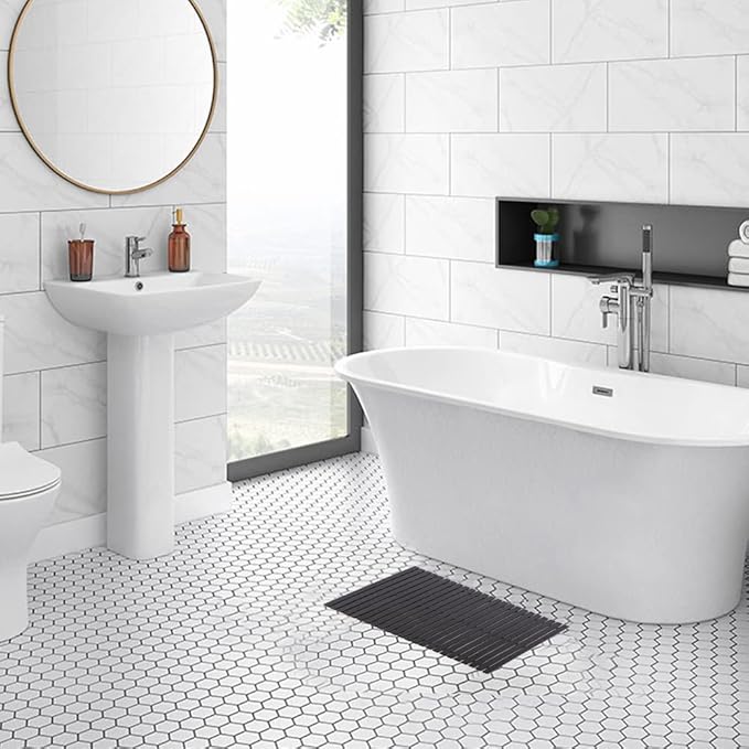 Bath Mat Bathroom Rugs Floor Wood Shower Bathtub Waterproof Non Slip Black - Image 4