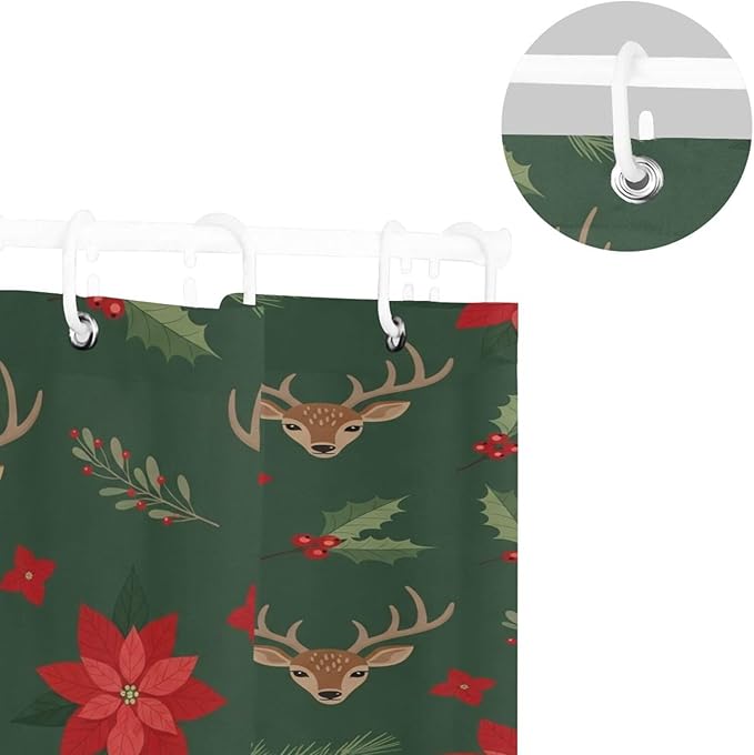 Christmas Deer Green Shower Curtain Liner 72×72 inch - Image 5