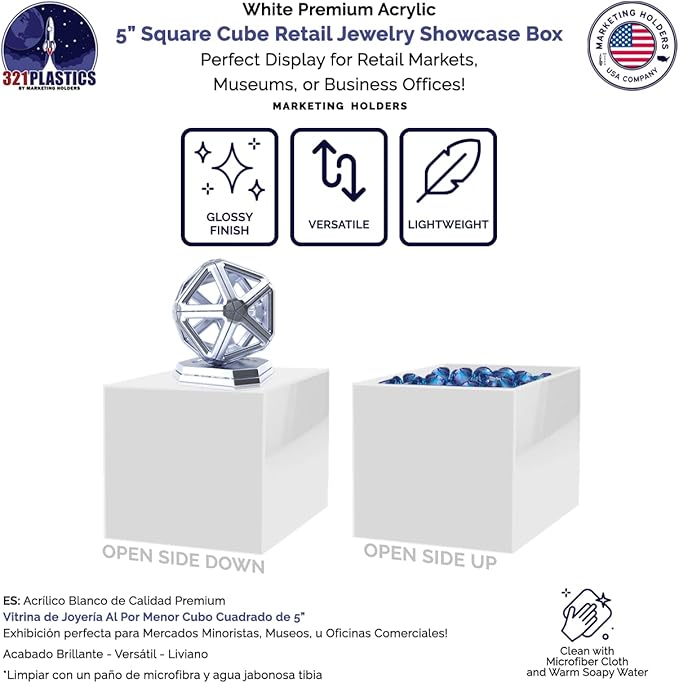 4 Pack 5 Inch Acrylic Display Riser Box White Preassembled Square Retail - Image 2