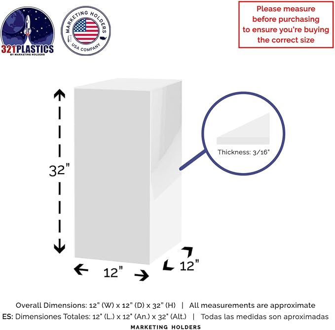 Marketing Holders Acrylic Display Riser Box Tall Pedestal 12" x 12" x 32" White - Image 6