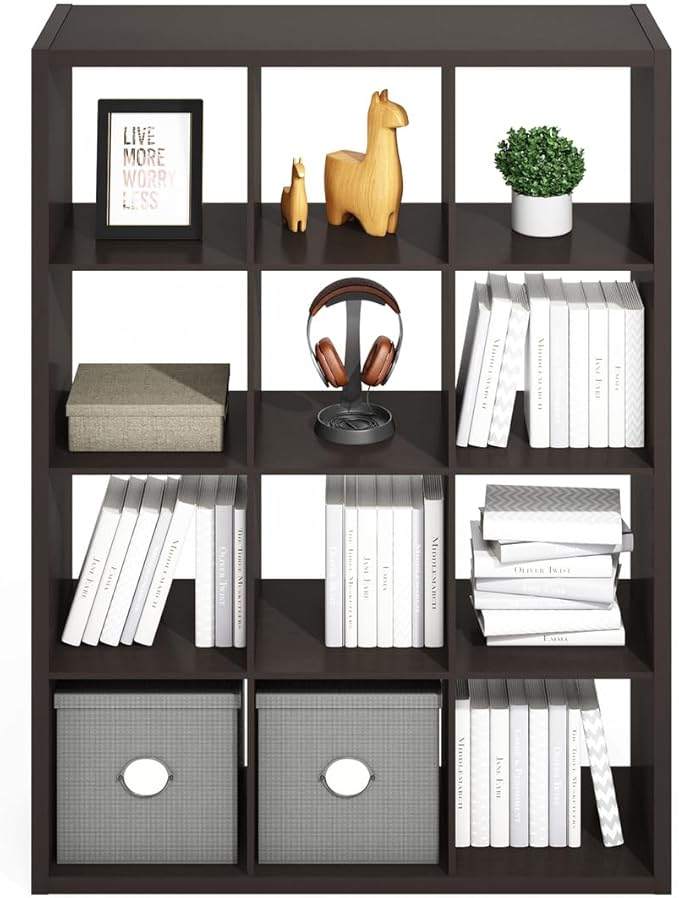 Furinno Simple Cube Storage Organizer, 12-Cube Display Shelf, Open Back - Image 6