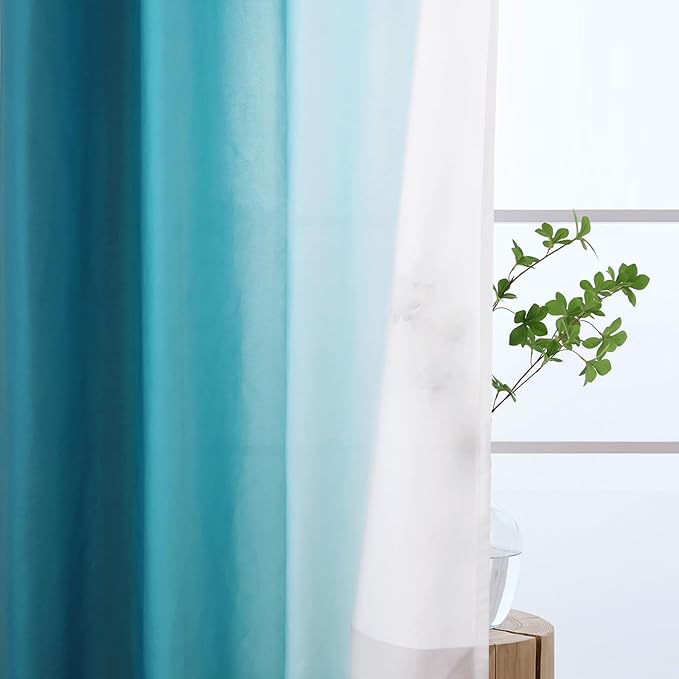 L.Z.E Teal and White Ombre Privacy Curtains 96 Inches Long 2 Panels Set Teal - Image 3