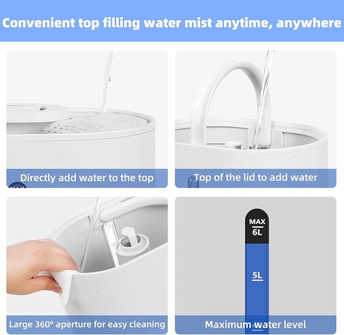 6L Humidifiers for Bedroom Large Room Home, Cool and Warm Humidifier for Baby - Image 6