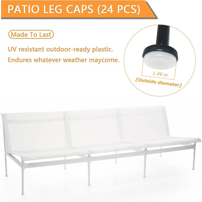 24 Pack Wrought Iron Patio Furniture Feet Caps 1-1/2 inch Round Plastic Outdoor - Image 5