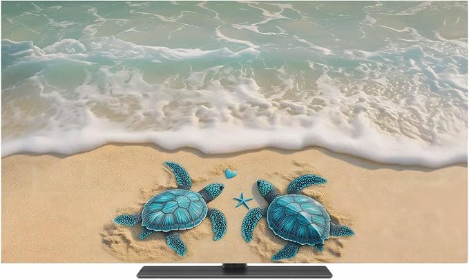 Blue Sea Turtle Summer Beach Indoor TV Cover, Elastic TV Screen Protector Teal - Image 2