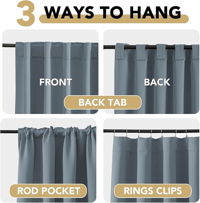 H.VERSAILTEX Blue Back Tab Blackout Curtains 90 Inch Long - Image 4
