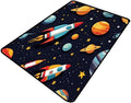 Shag Carpet, Rocket and Planet Pattern Printing Anti-Slip Backing Area Rugs by Snarena