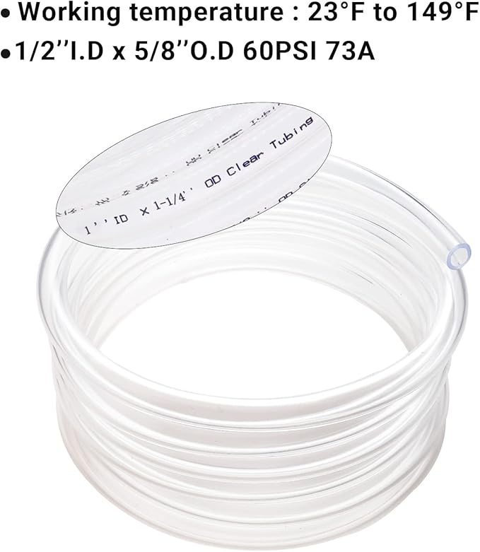 Clear Plastic Tubing 1/2" ID × 5/8" OD -100 Ft Dimensions 60PSI, Flexible Vinyl - Image 5