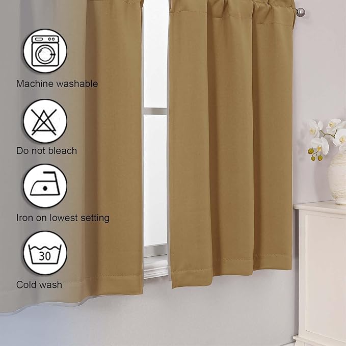 Chyhomenyc Gold Short Blackout Curtains 36 Inch Length, Small Kitchen Curtain - Image 7