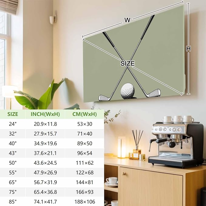 Gradient Sage Green Indoor TV Cover, Elastic TV Screen Protector Cartoon Golf - Image 4