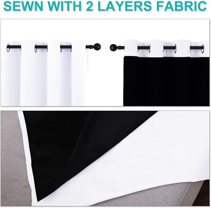 NICETOWN 100% Blackout Curtains 57 inches Long, Double-Deck Completely Blackout - Image 5