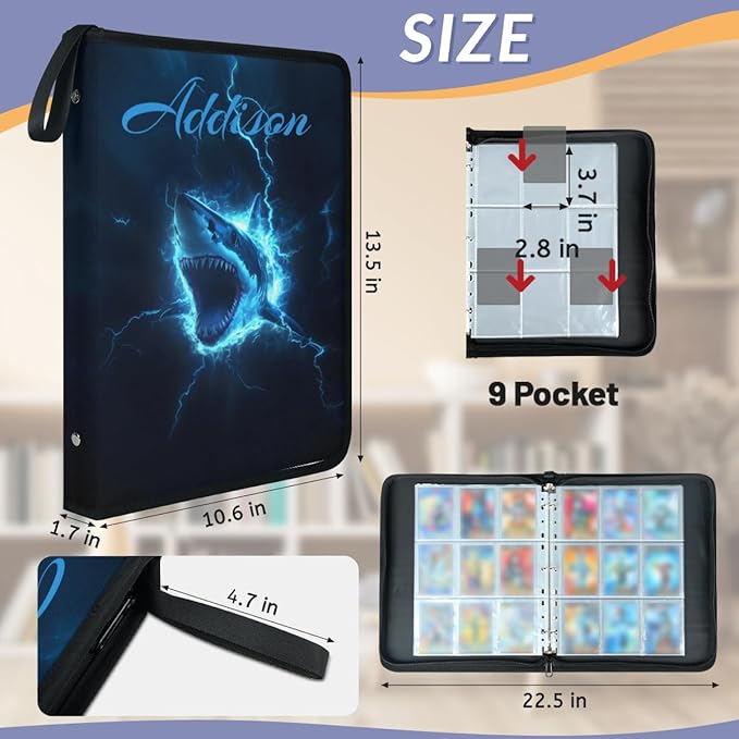 Custom Shark Card Binder, 9-Pocket Trading Card Binder, Personalized Card - Image 3
