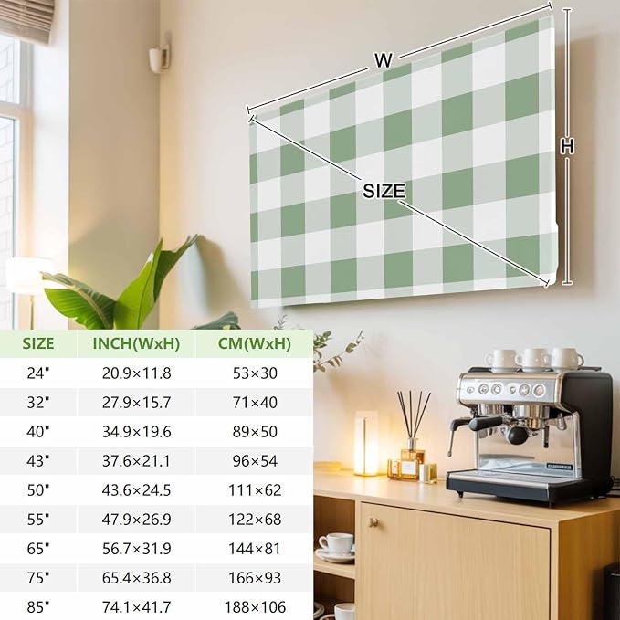 Classic Sage Green White Lattice Indoor TV Cover, Elastic TV Screen Protector - Image 3
