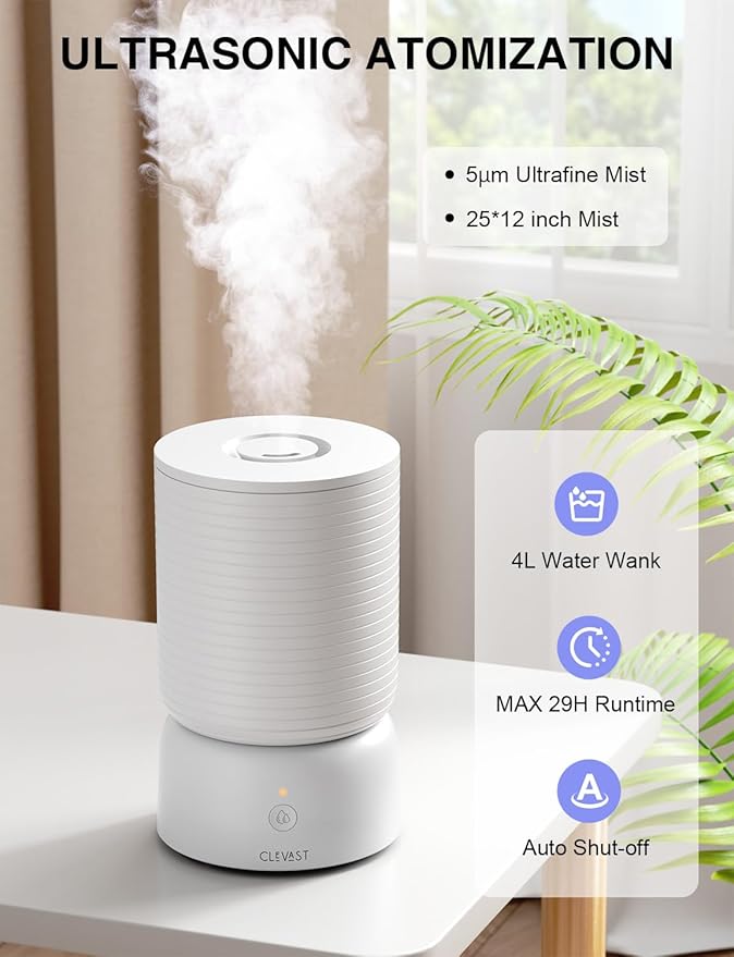 CLEVAST Smart Humidifiers for Bedroom - 1 Gal/4L Cool Mist Top Fill Humidifier - Image 2